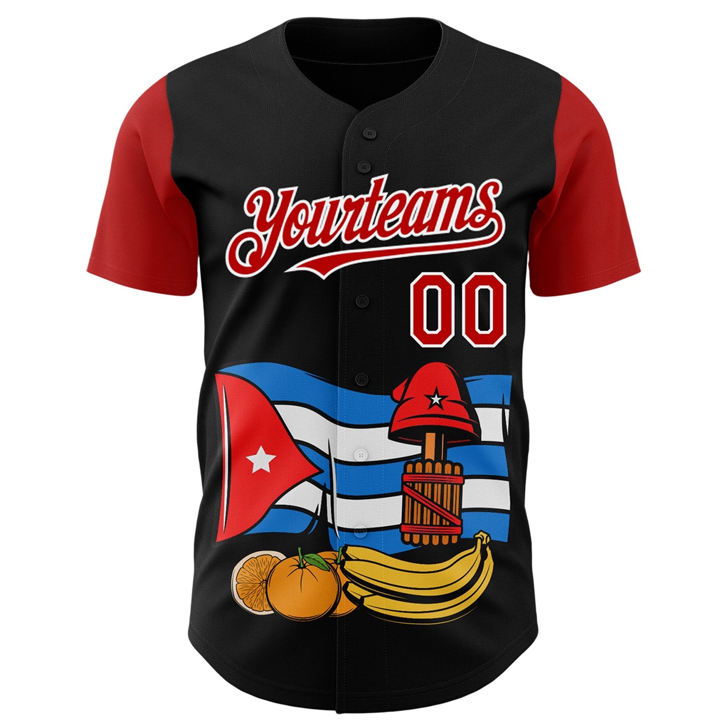 Custom Black Red-White 3D Cuba Cuban Flag Authentic Baseball Jersey view 2