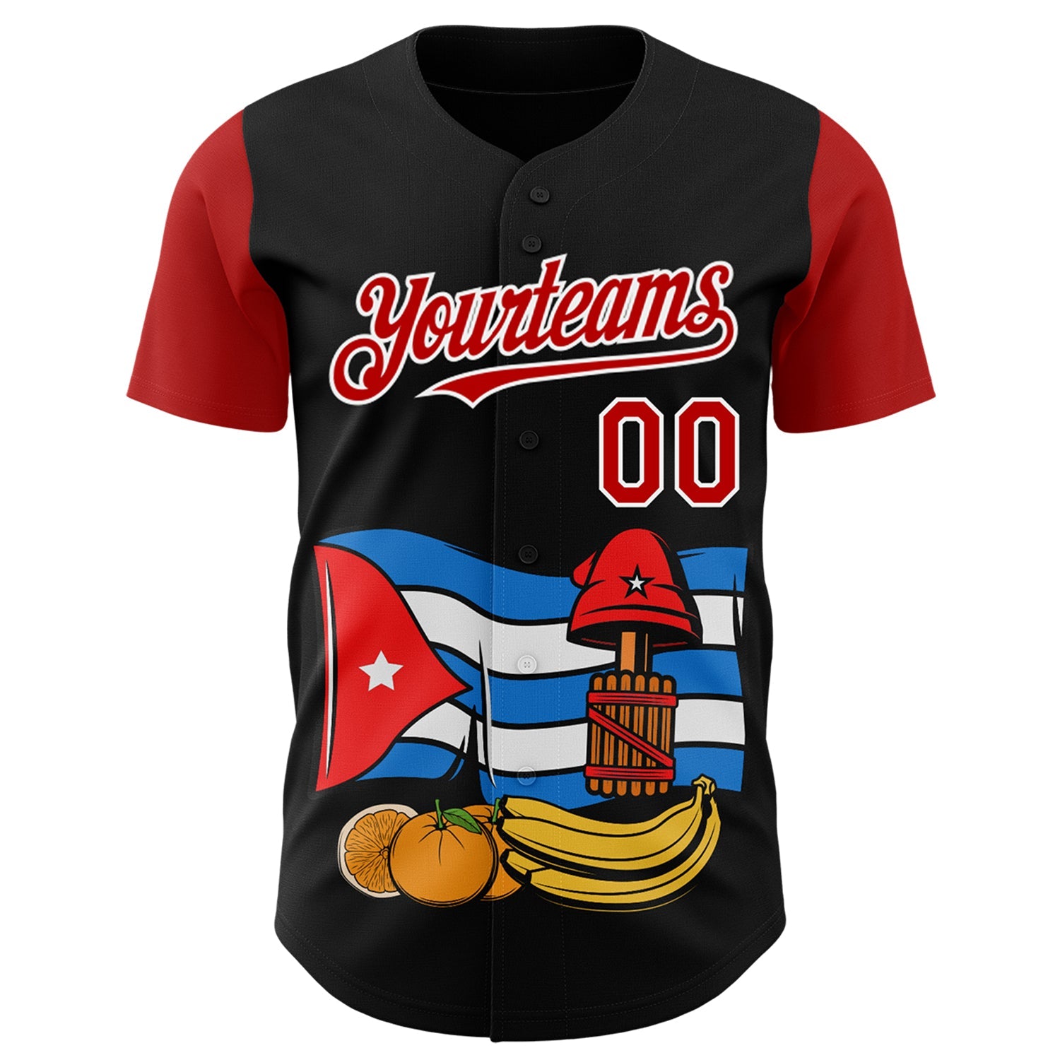 Custom Black Red-White 3D Cuba Cuban Flag Authentic Baseball Jersey view 2