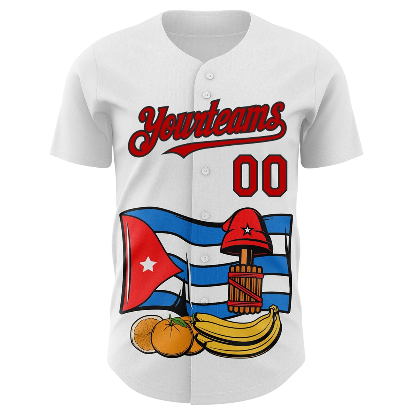 Custom White Red-Black 3D Cuba Cuban Flag Authentic Baseball Jersey view 2
