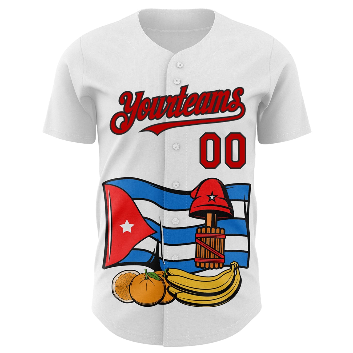 Custom White Red-Black 3D Cuba Cuban Flag Authentic Baseball Jersey view 2