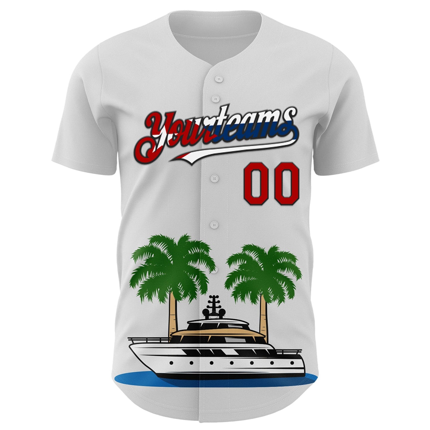 Custom White Red Black-Cuban Flag 3D Cuba Authentic Baseball Jersey view 2