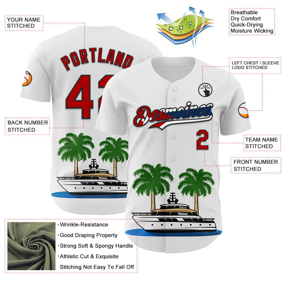 Custom White Red Black-Cuban Flag 3D Cuba Authentic Baseball Jersey view 3