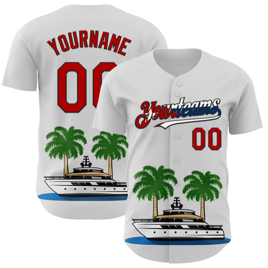 Custom White Red Black-Cuban Flag 3D Cuba Authentic Baseball Jersey - Main View