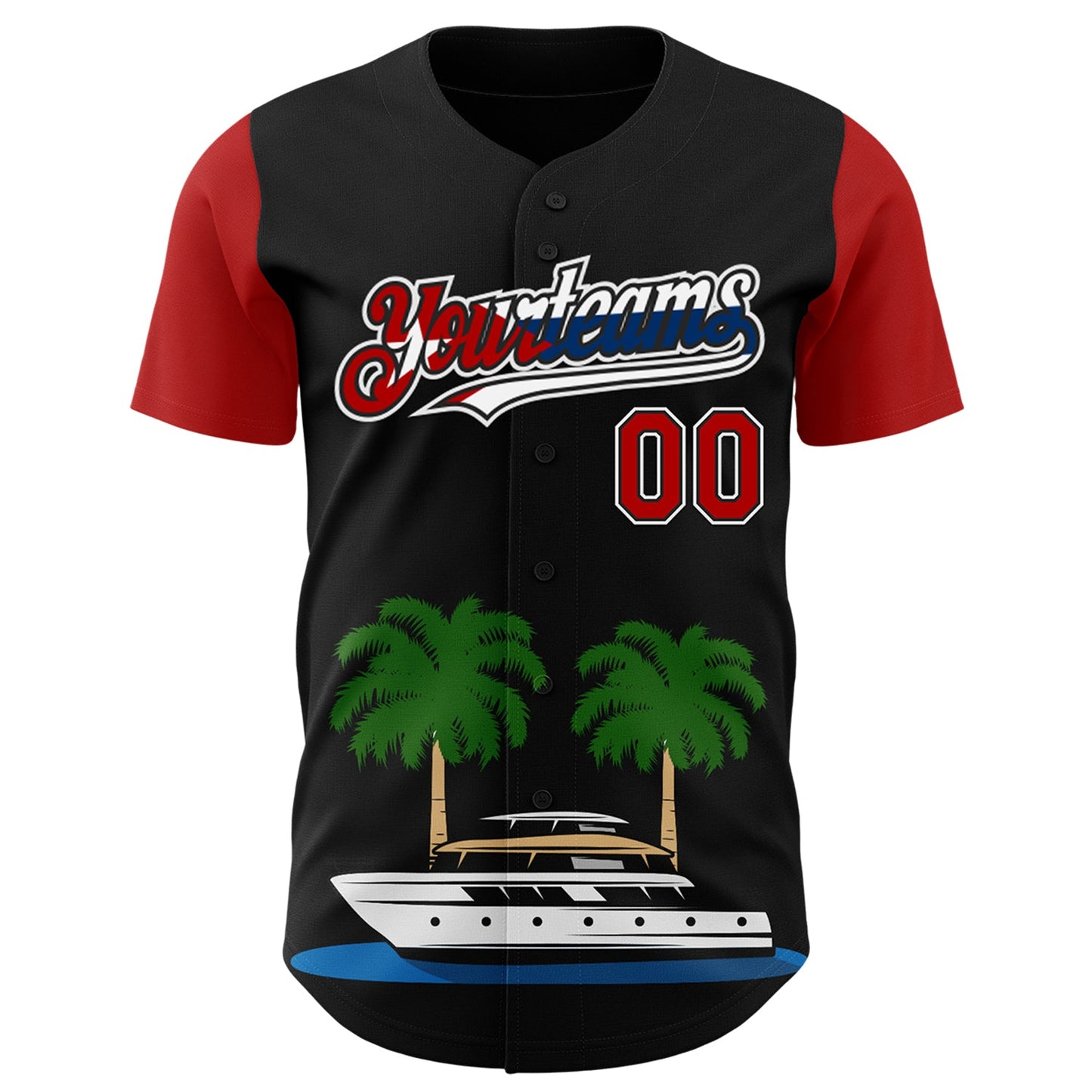 Custom Black Red White-Cuban Flag 3D Cuba Authentic Baseball Jersey view 2