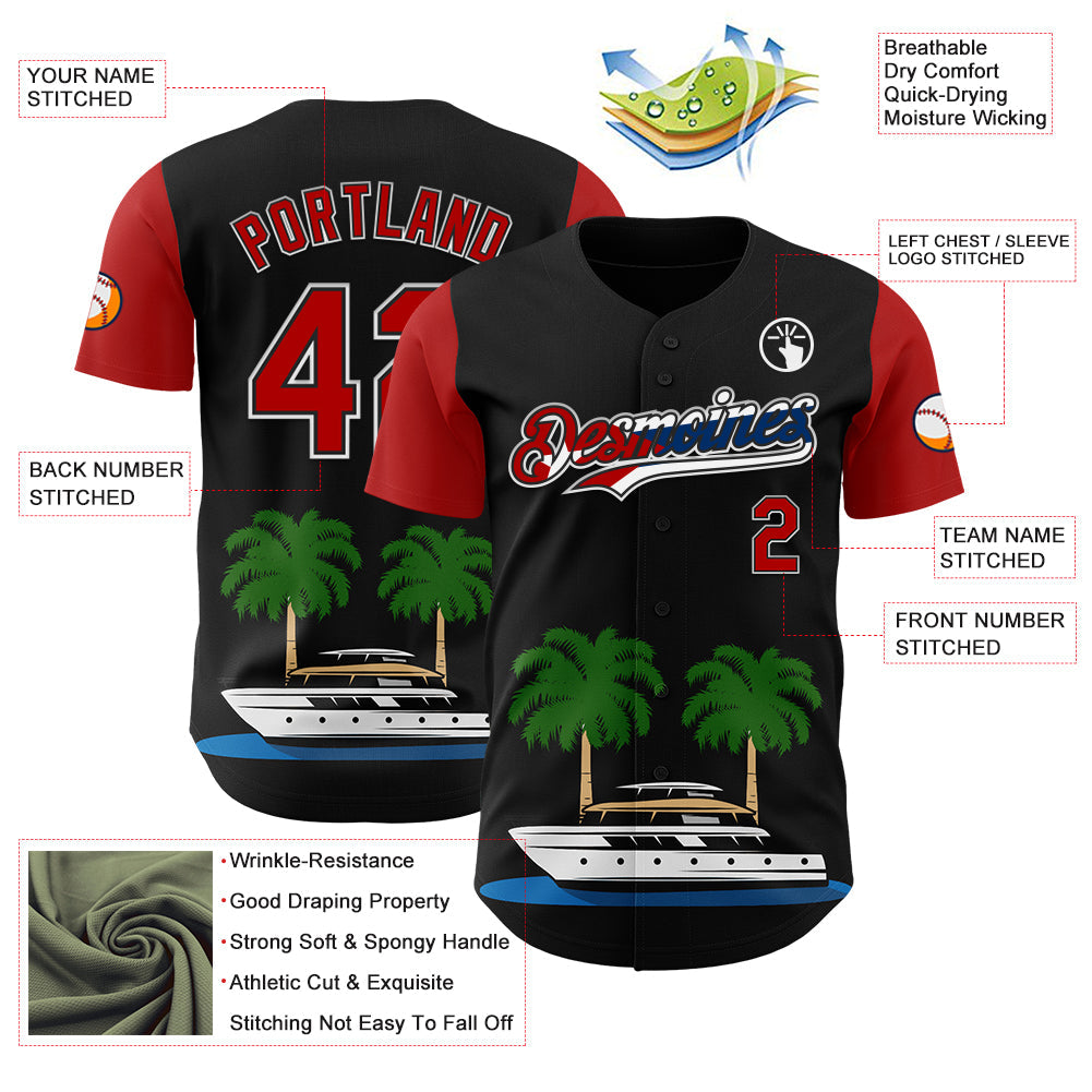 Custom Black Red White-Cuban Flag 3D Cuba Authentic Baseball Jersey view 3