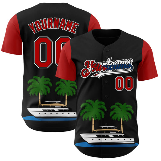 Custom Black Red White-Cuban Flag 3D Cuba Authentic Baseball Jersey - Main View
