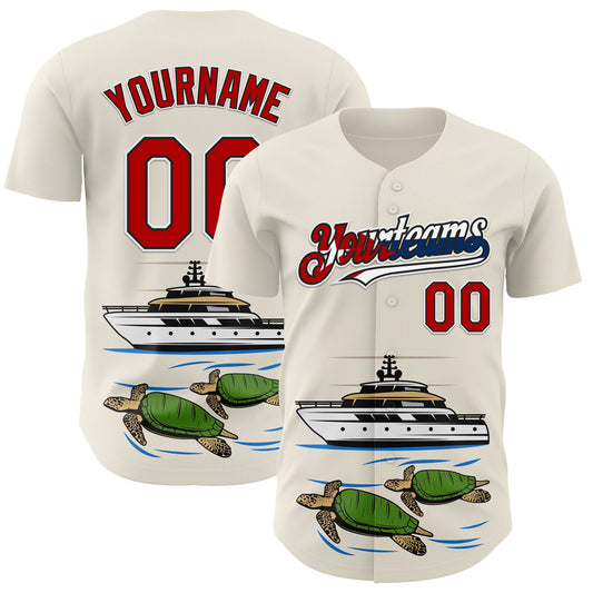 Custom Cream Red Black White-Cuban Flag 3D Cuba Authentic Baseball Jersey - Main View