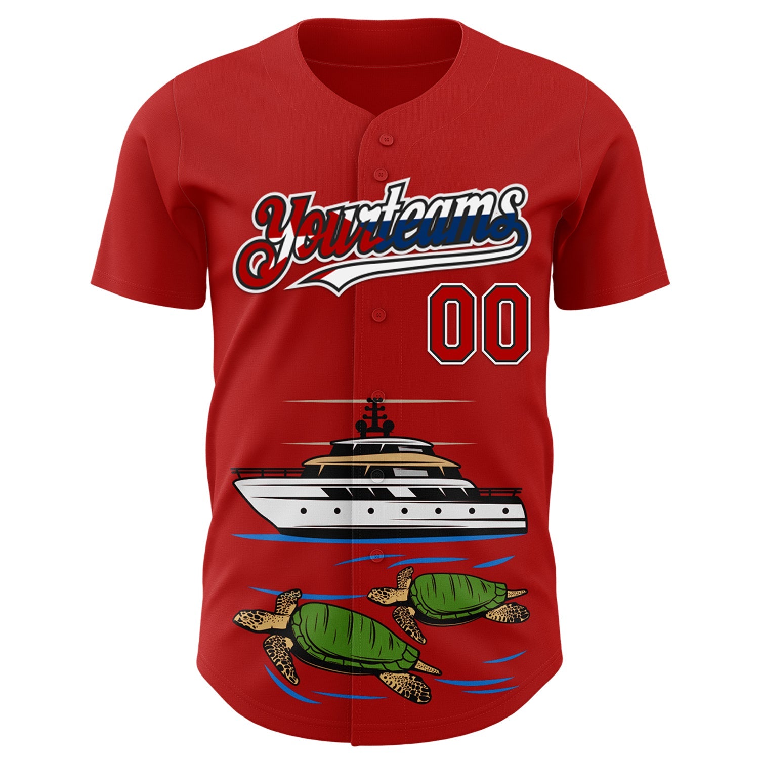 Custom Red Black White-Cuban Flag 3D Cuba Authentic Baseball Jersey view 2