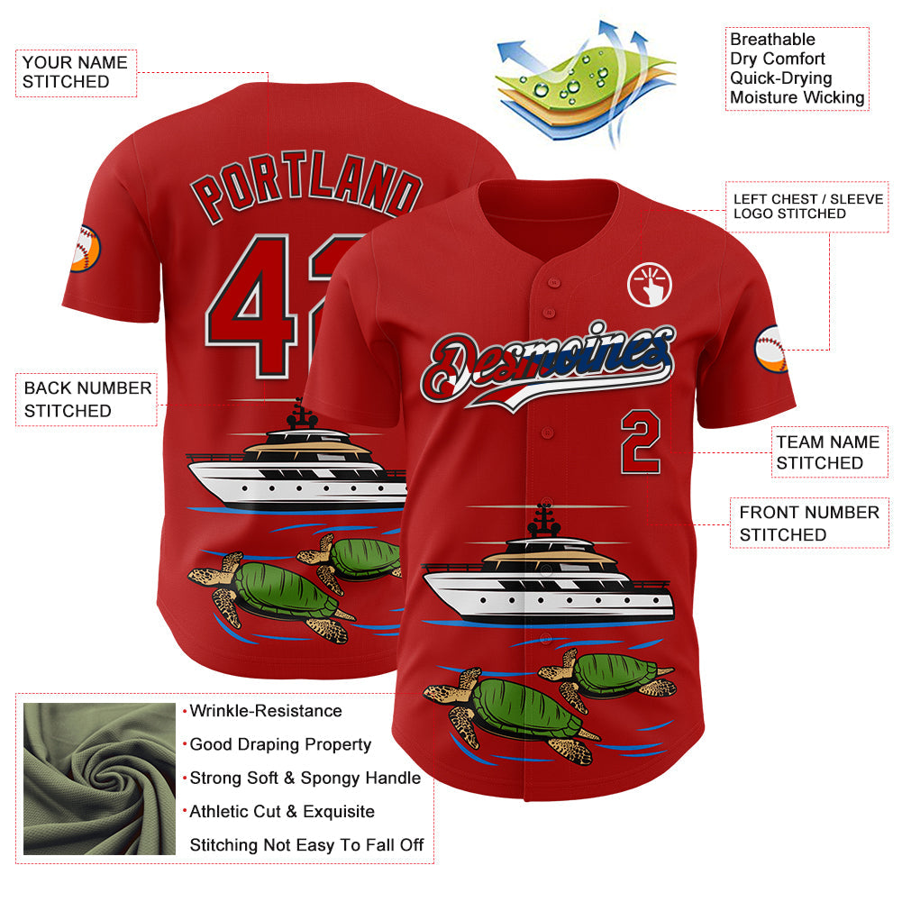 Custom Red Black White-Cuban Flag 3D Cuba Authentic Baseball Jersey view 3
