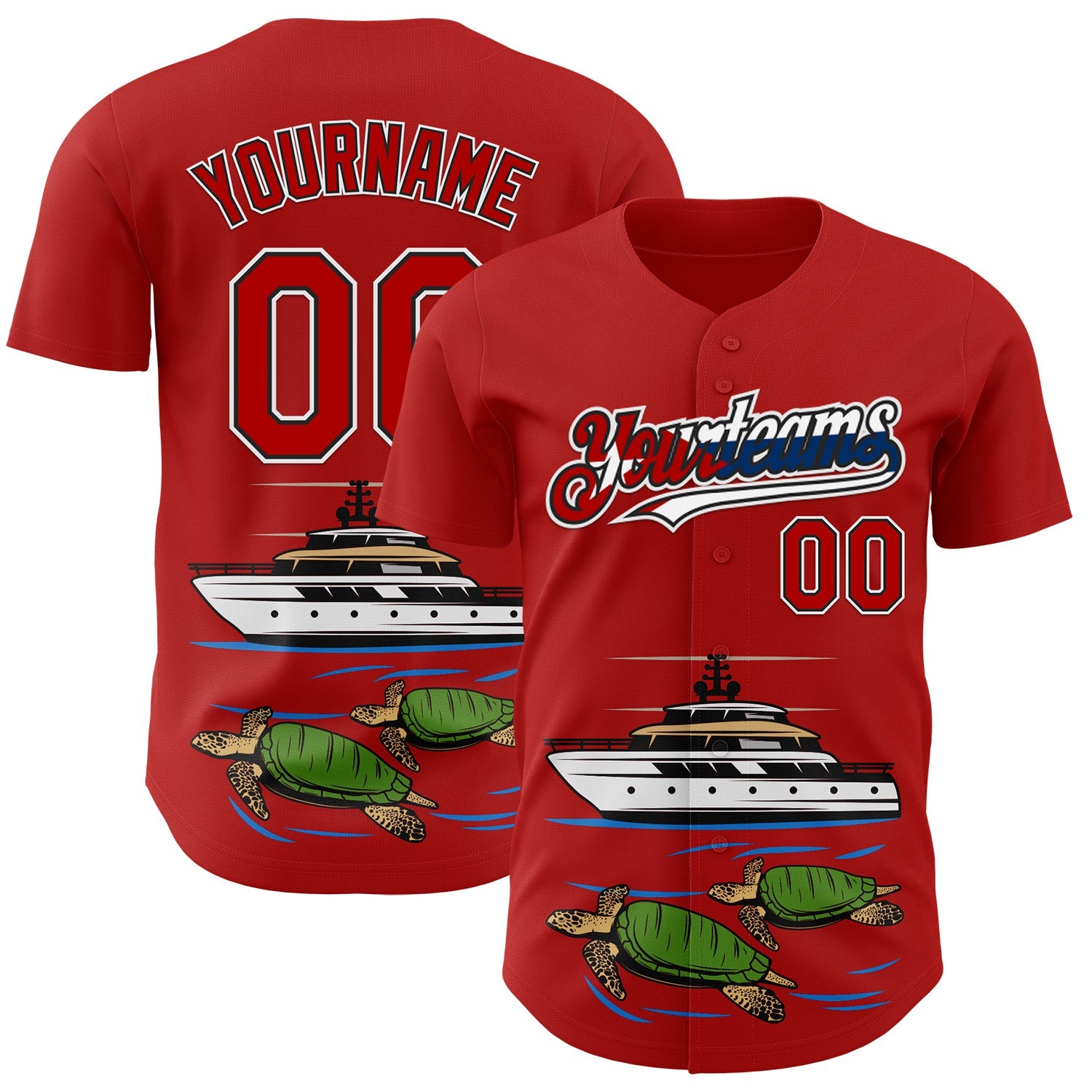 Custom Red Black White-Cuban Flag 3D Cuba Authentic Baseball Jersey - Main View