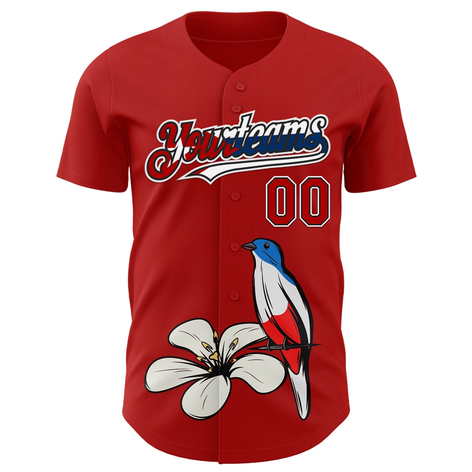 Custom Red Black White-Cuban Flag 3D Cuba Authentic Baseball Jersey view 2