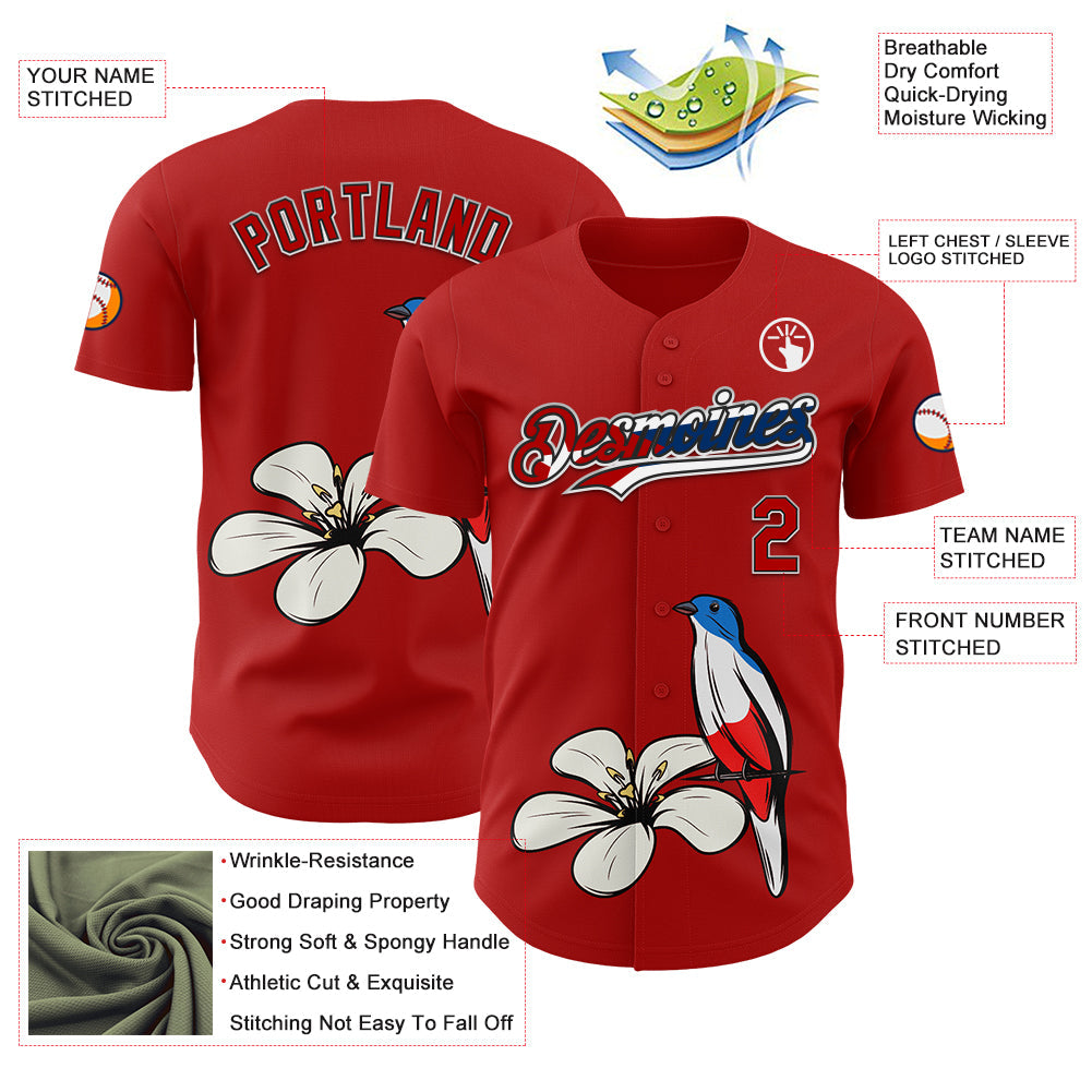 Custom Red Black White-Cuban Flag 3D Cuba Authentic Baseball Jersey view 3