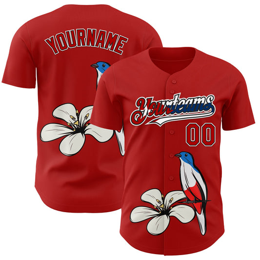 Custom Red Black White-Cuban Flag 3D Cuba Authentic Baseball Jersey - Main View