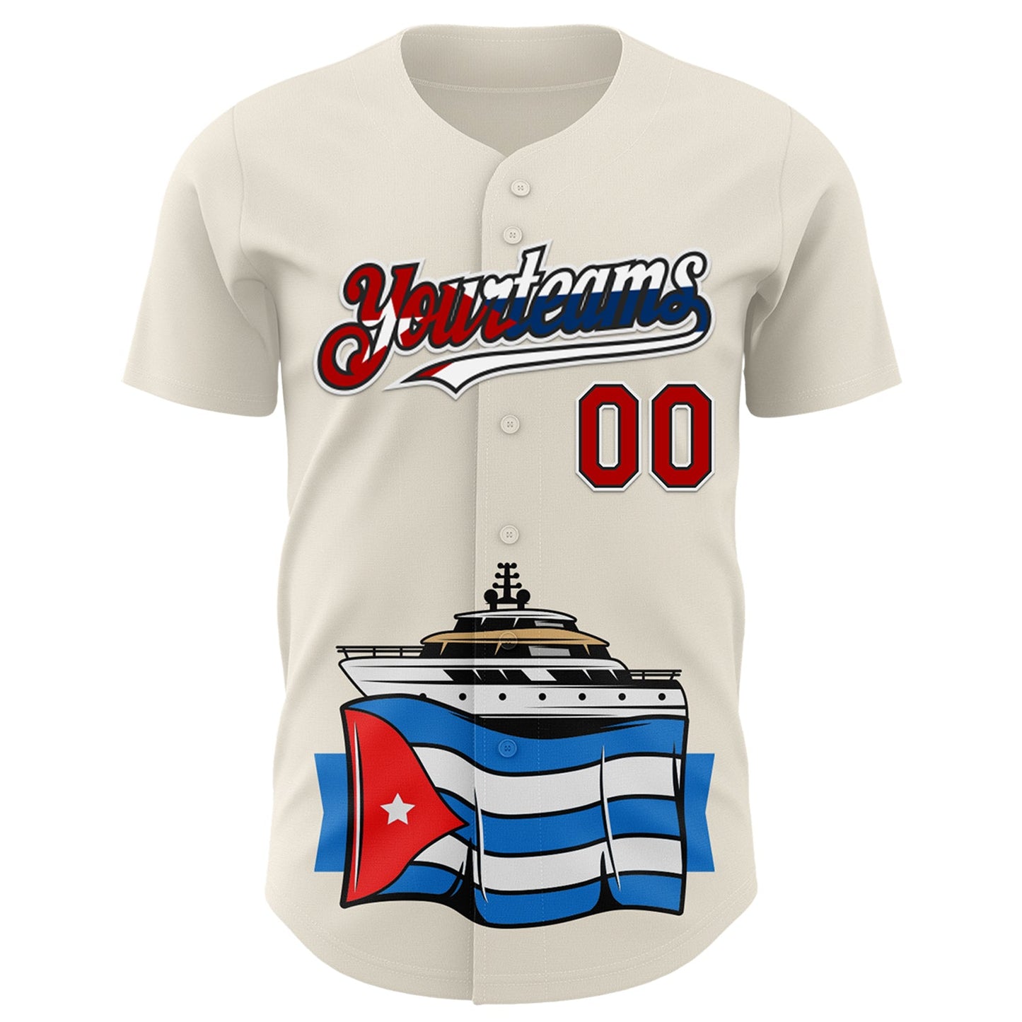 Custom Cream Red Black White-Cuban Flag 3D Cuba Authentic Baseball Jersey view 2