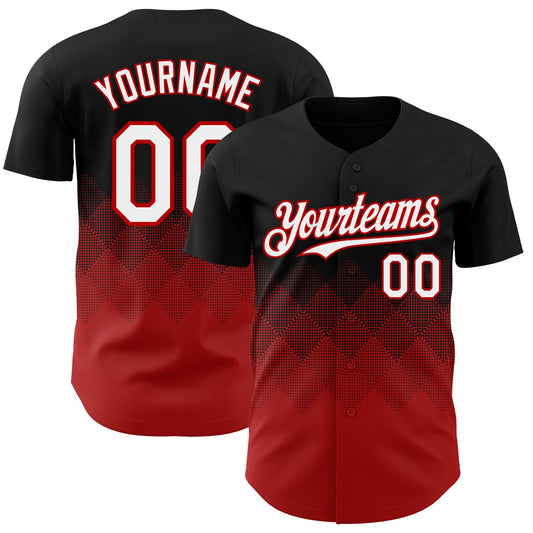 Custom Black White-Red 3D Gradient Square Shape Authentic Baseball Jersey - Main View