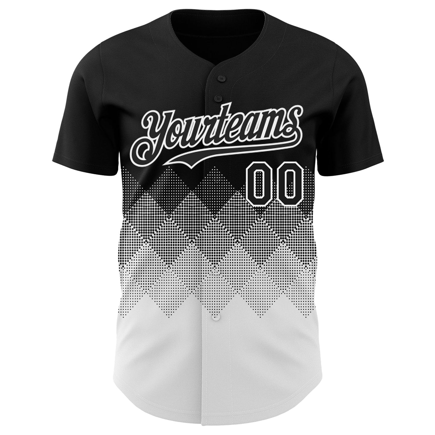 Custom Black White 3D Gradient Square Shape Authentic Baseball Jersey view 2