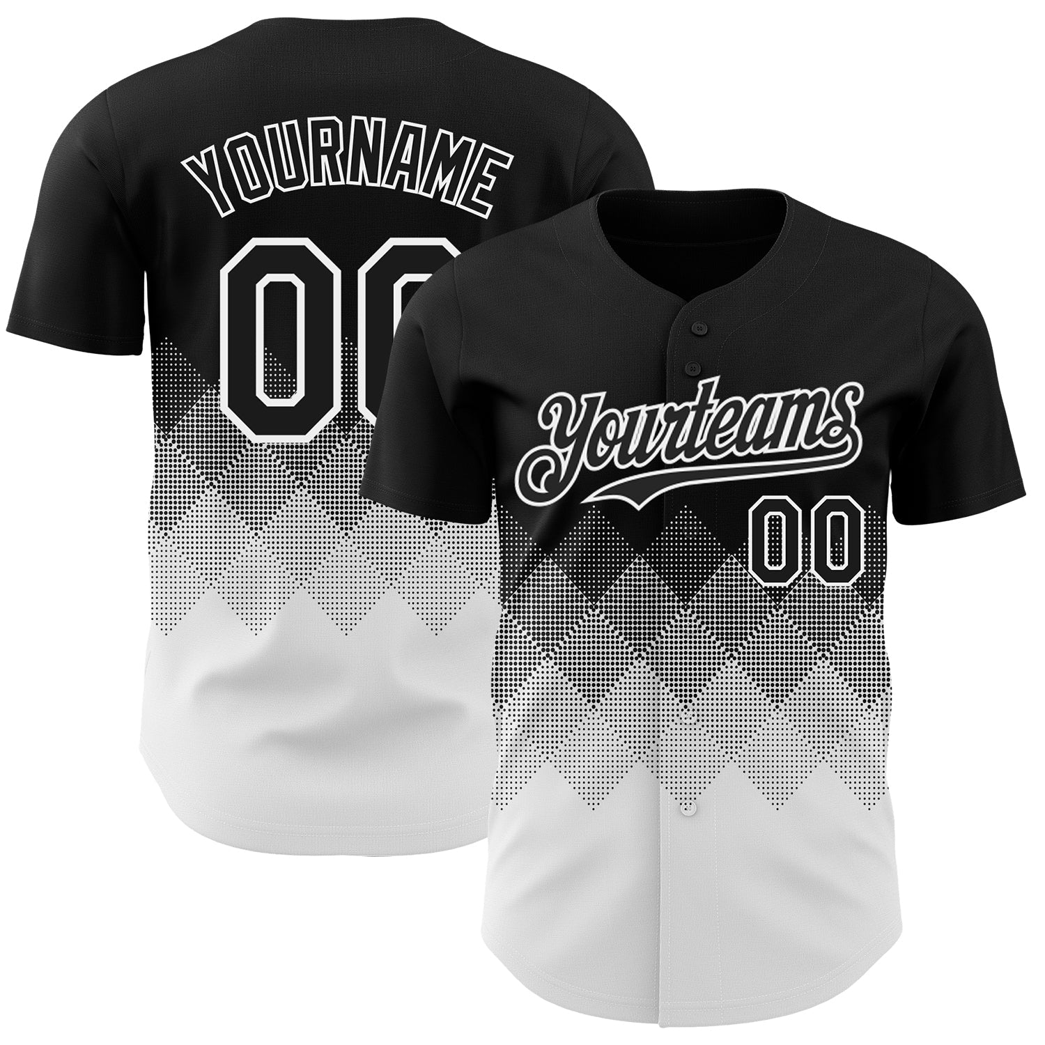 Custom Black White 3D Gradient Square Shape Authentic Baseball Jersey - Main View
