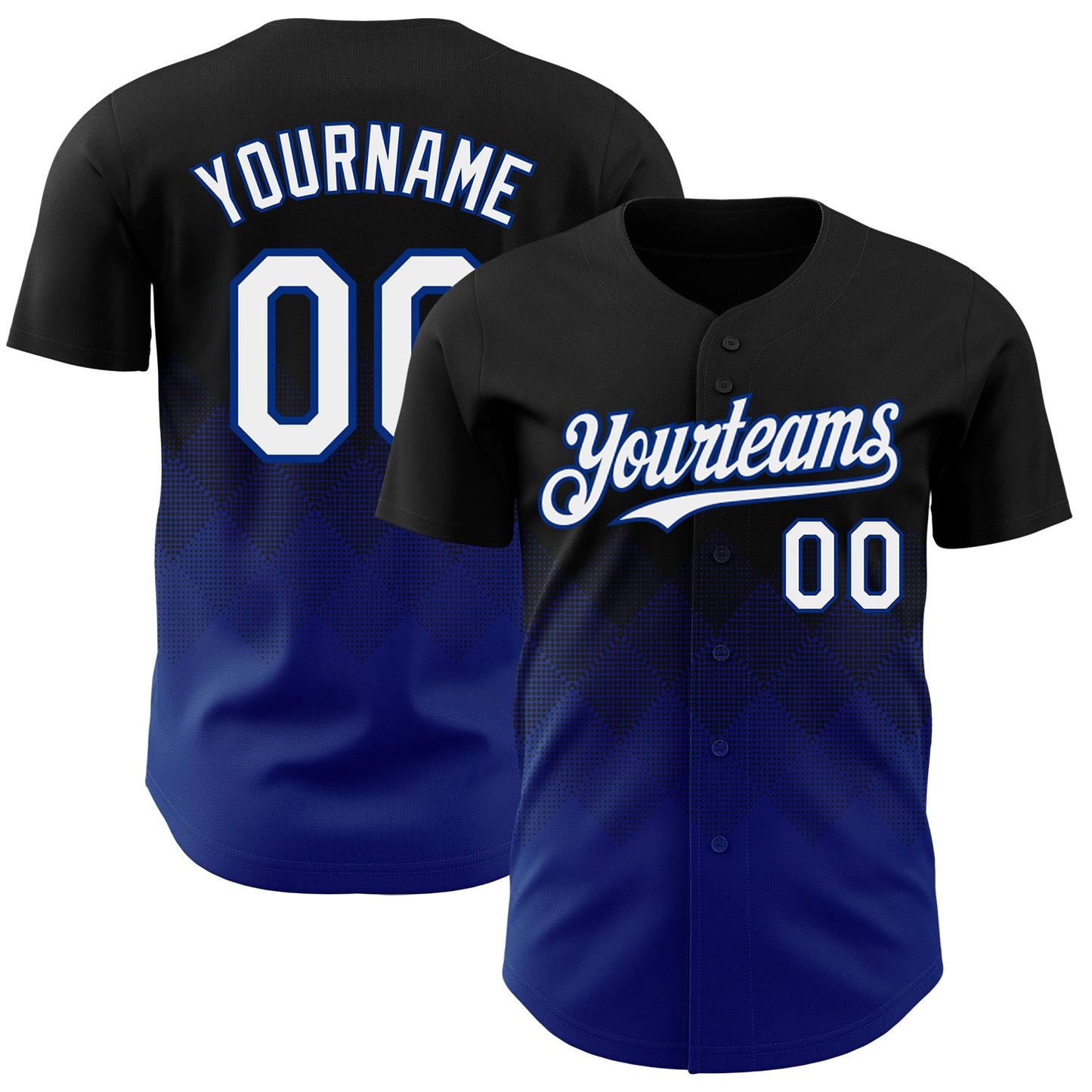 Custom Black White-Royal 3D Gradient Square Shape Authentic Baseball Jersey - Main View