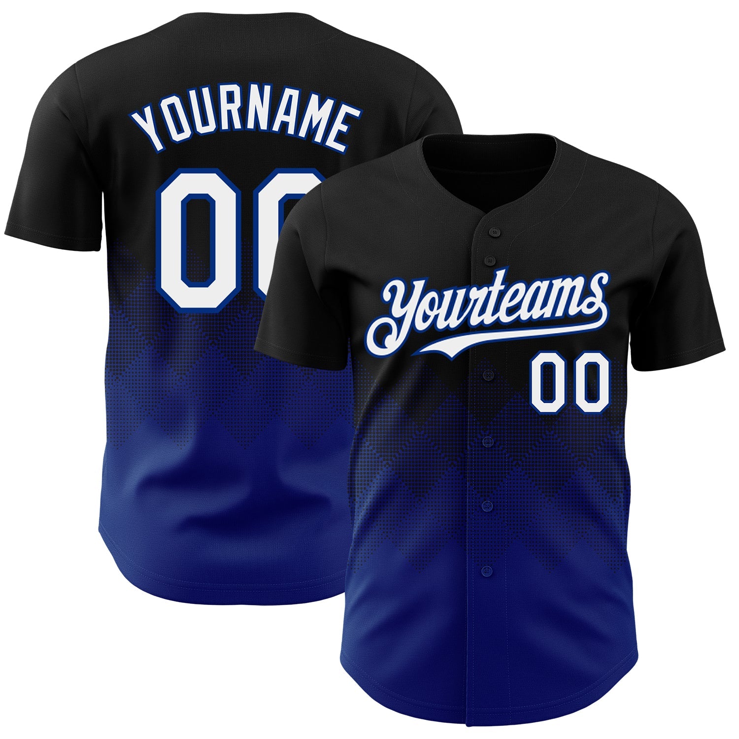 Custom Black White-Royal 3D Gradient Square Shape Authentic Baseball Jersey - Main View