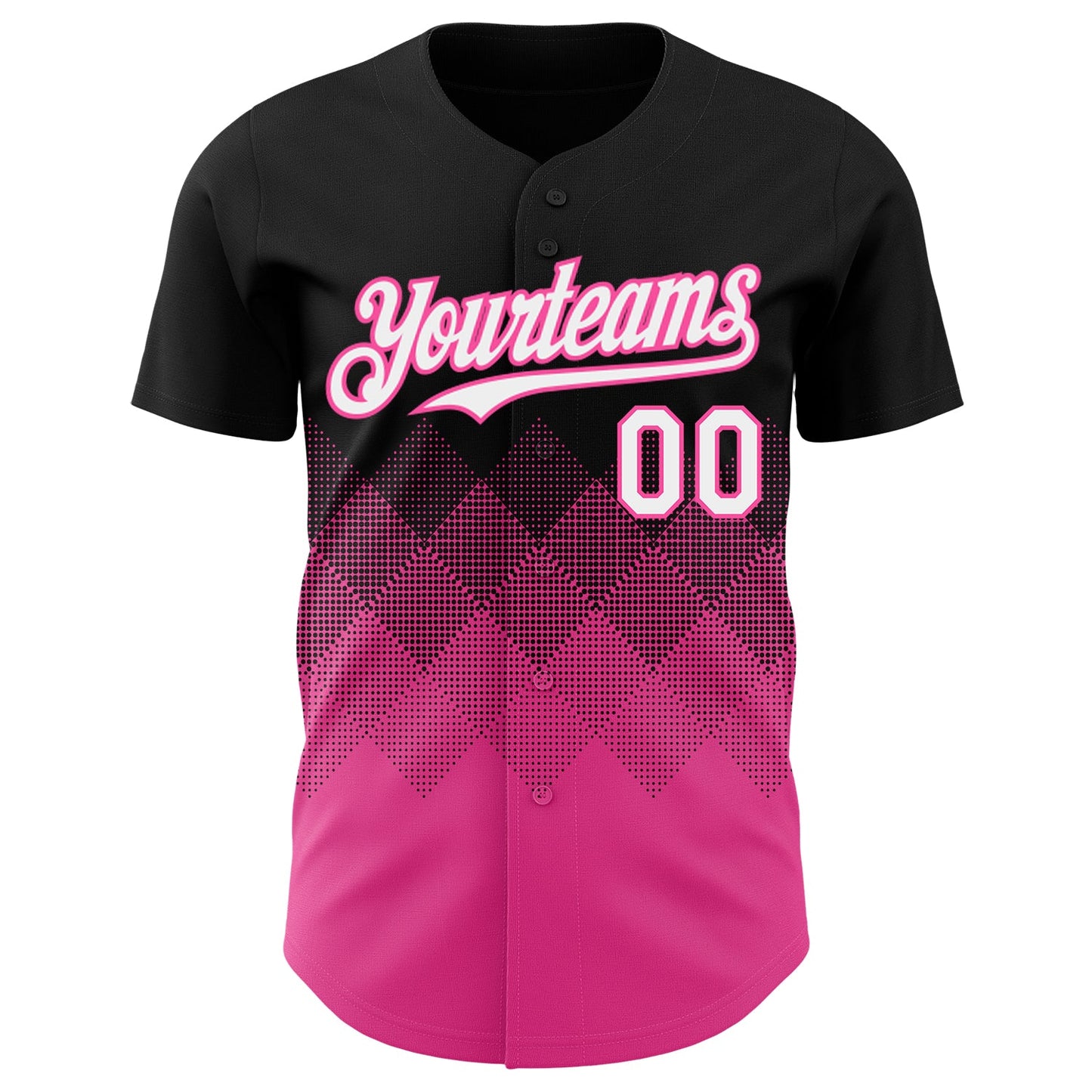 Custom Black White-Pink 3D Gradient Square Shape Authentic Baseball Jersey view 2