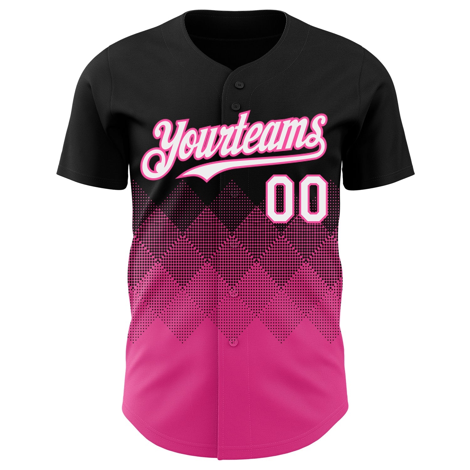Custom Black White-Pink 3D Gradient Square Shape Authentic Baseball Jersey view 2