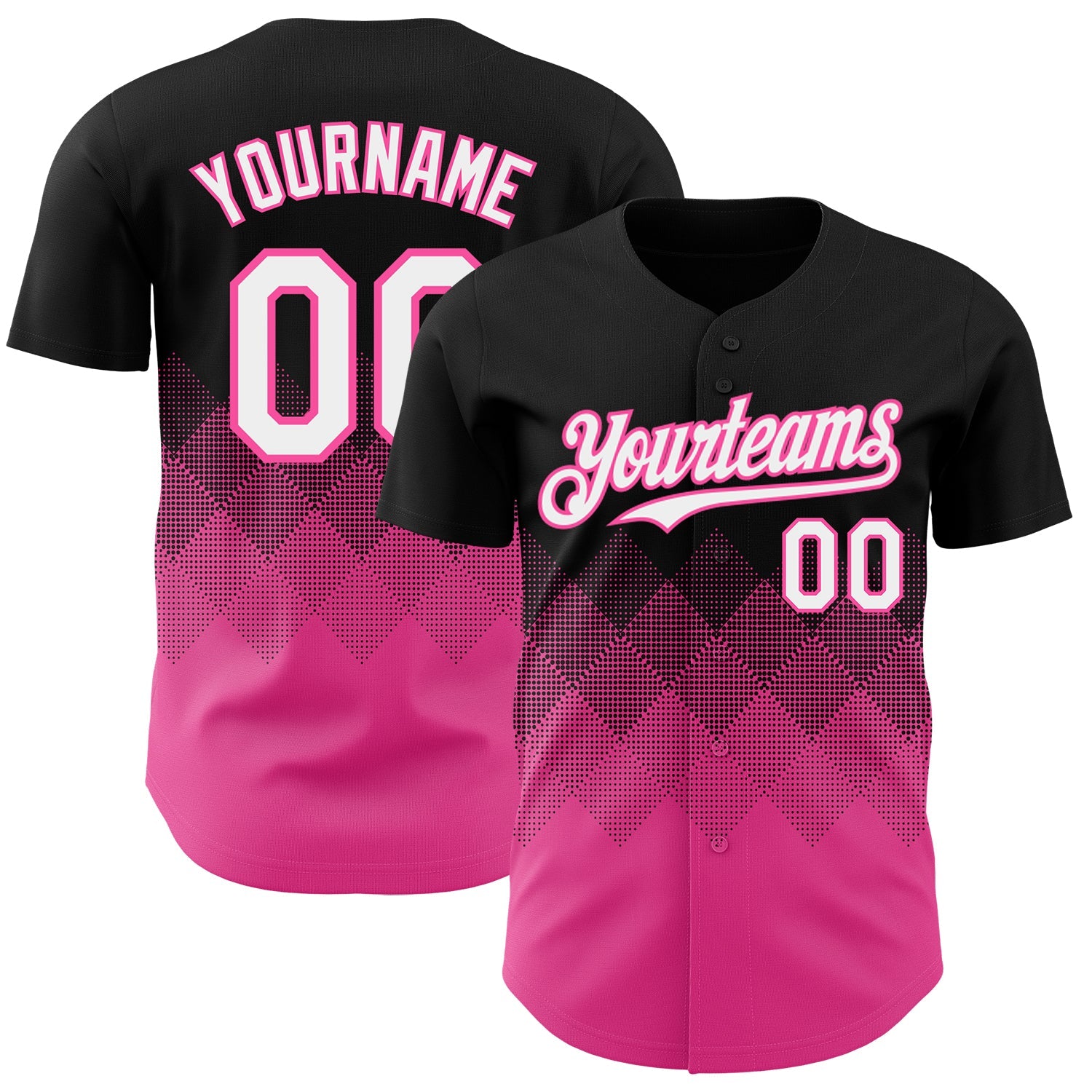 Custom Black White-Pink 3D Gradient Square Shape Authentic Baseball Jersey - Main View