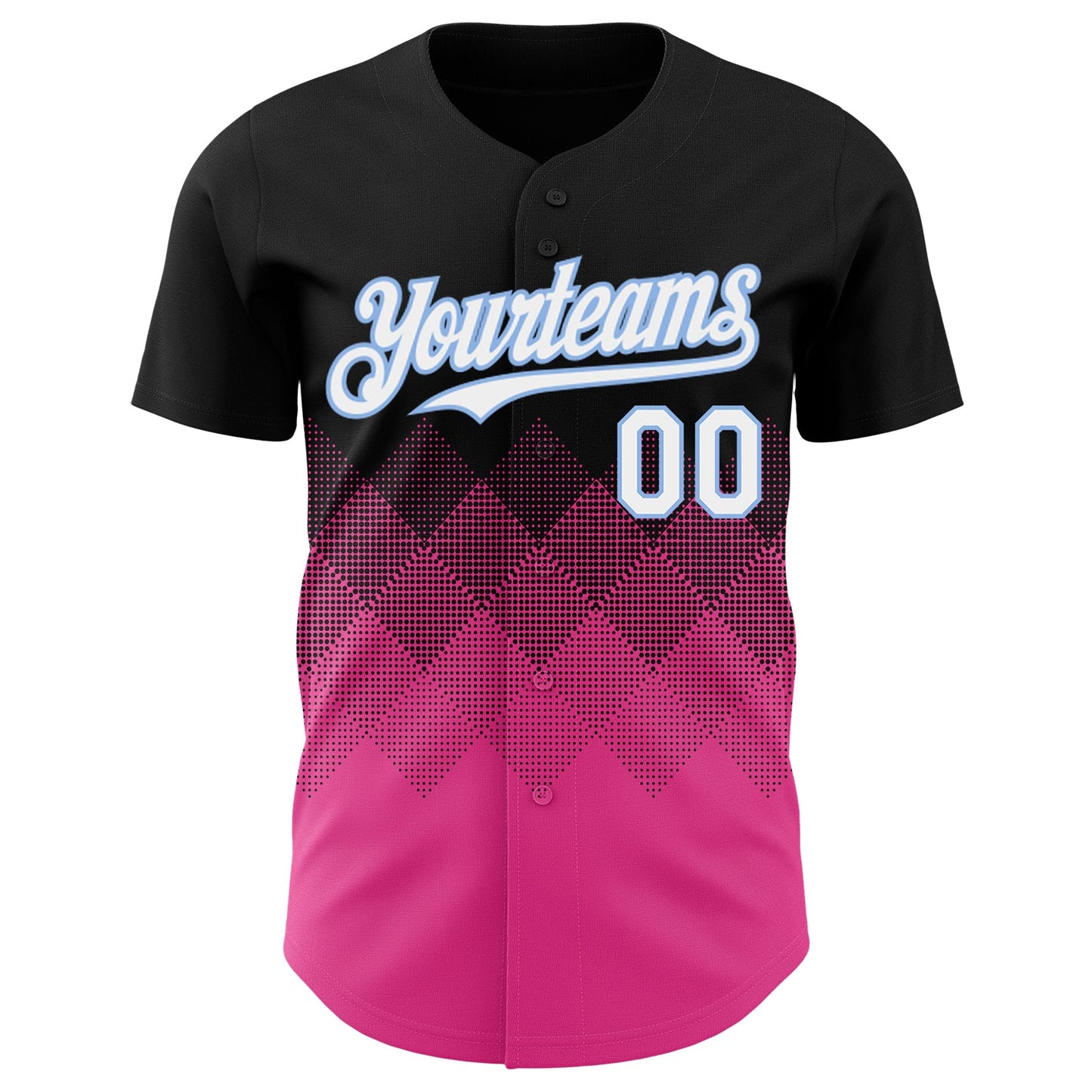 Custom Black White Pink-Light Blue 3D Gradient Square Shape Authentic Baseball Jersey view 2
