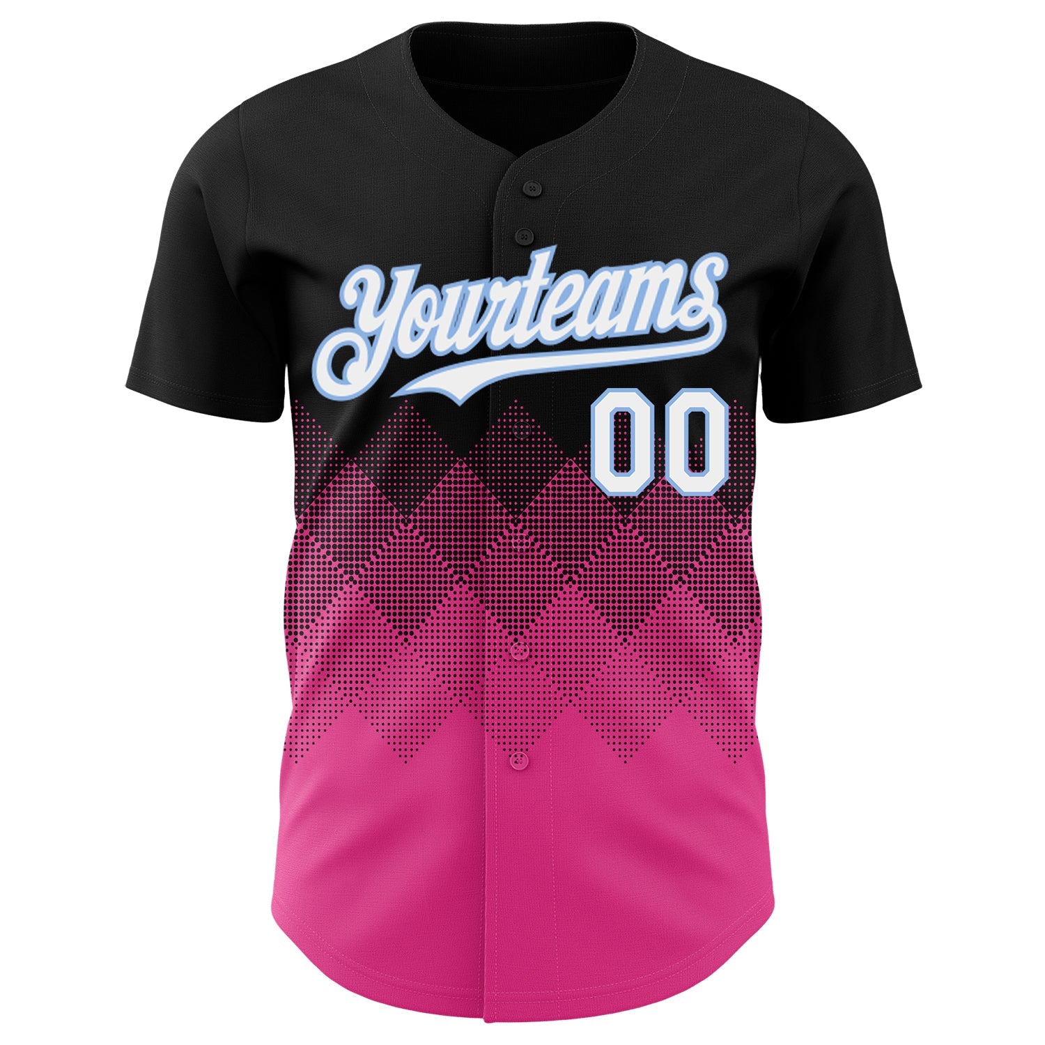 Custom Black White Pink-Light Blue 3D Gradient Square Shape Authentic Baseball Jersey view 2