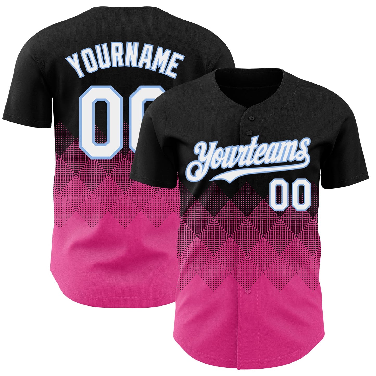 Custom Black White Pink-Light Blue 3D Gradient Square Shape Authentic Baseball Jersey - Main View