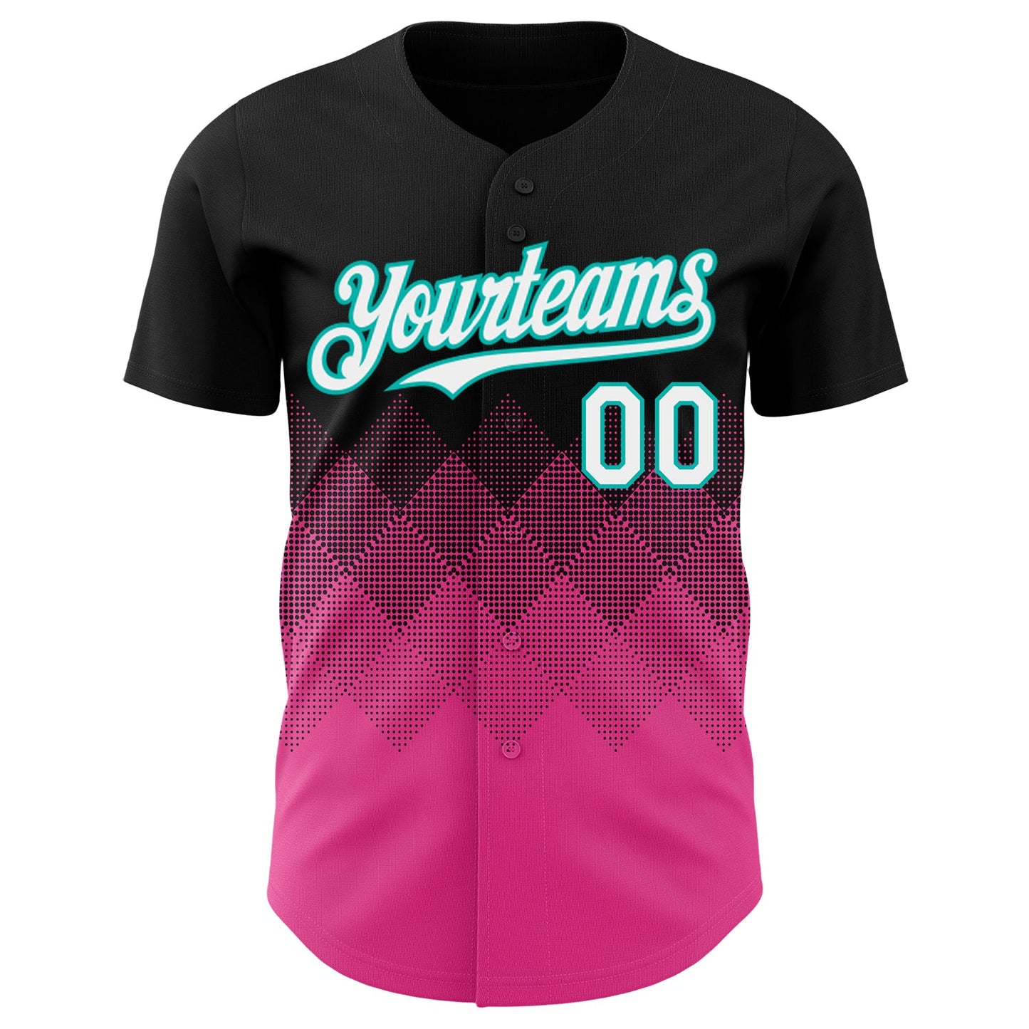 Custom Black White Pink-Aqua 3D Gradient Square Shape Authentic Baseball Jersey view 2