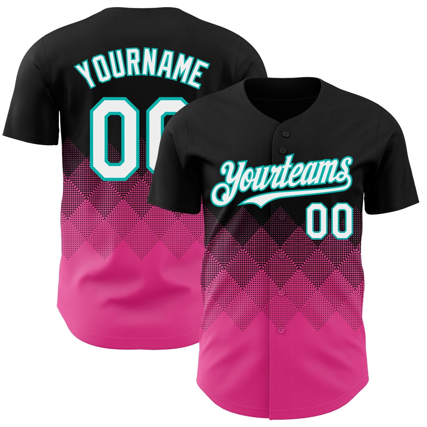 Custom Black White Pink-Aqua 3D Gradient Square Shape Authentic Baseball Jersey - Main View