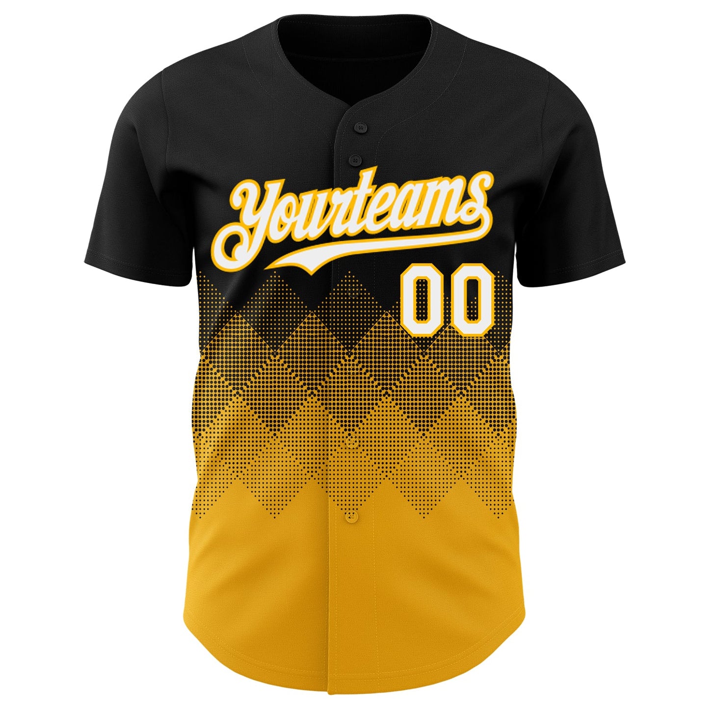 Custom Black White-Gold 3D Gradient Square Shape Authentic Baseball Jersey view 2