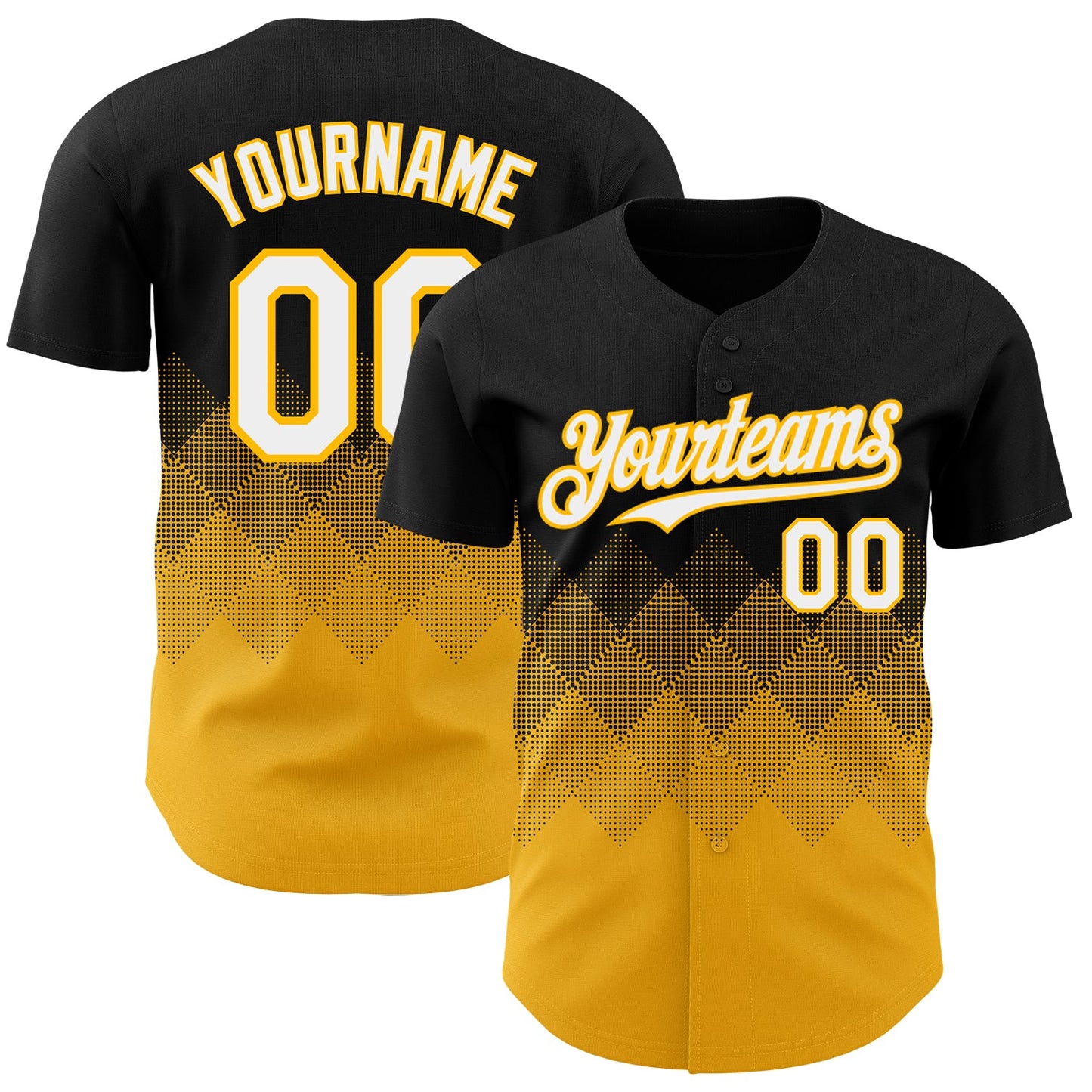 Custom Black White-Gold 3D Gradient Square Shape Authentic Baseball Jersey - Main View