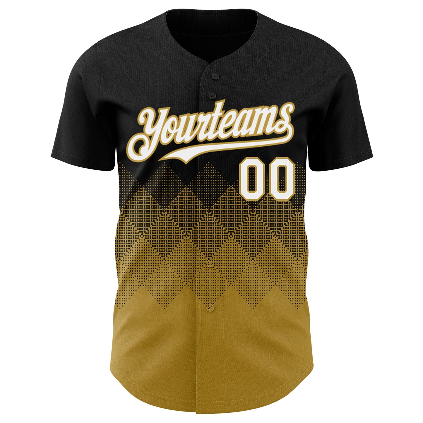 Custom Black White-Old Gold 3D Gradient Square Shape Authentic Baseball Jersey view 2
