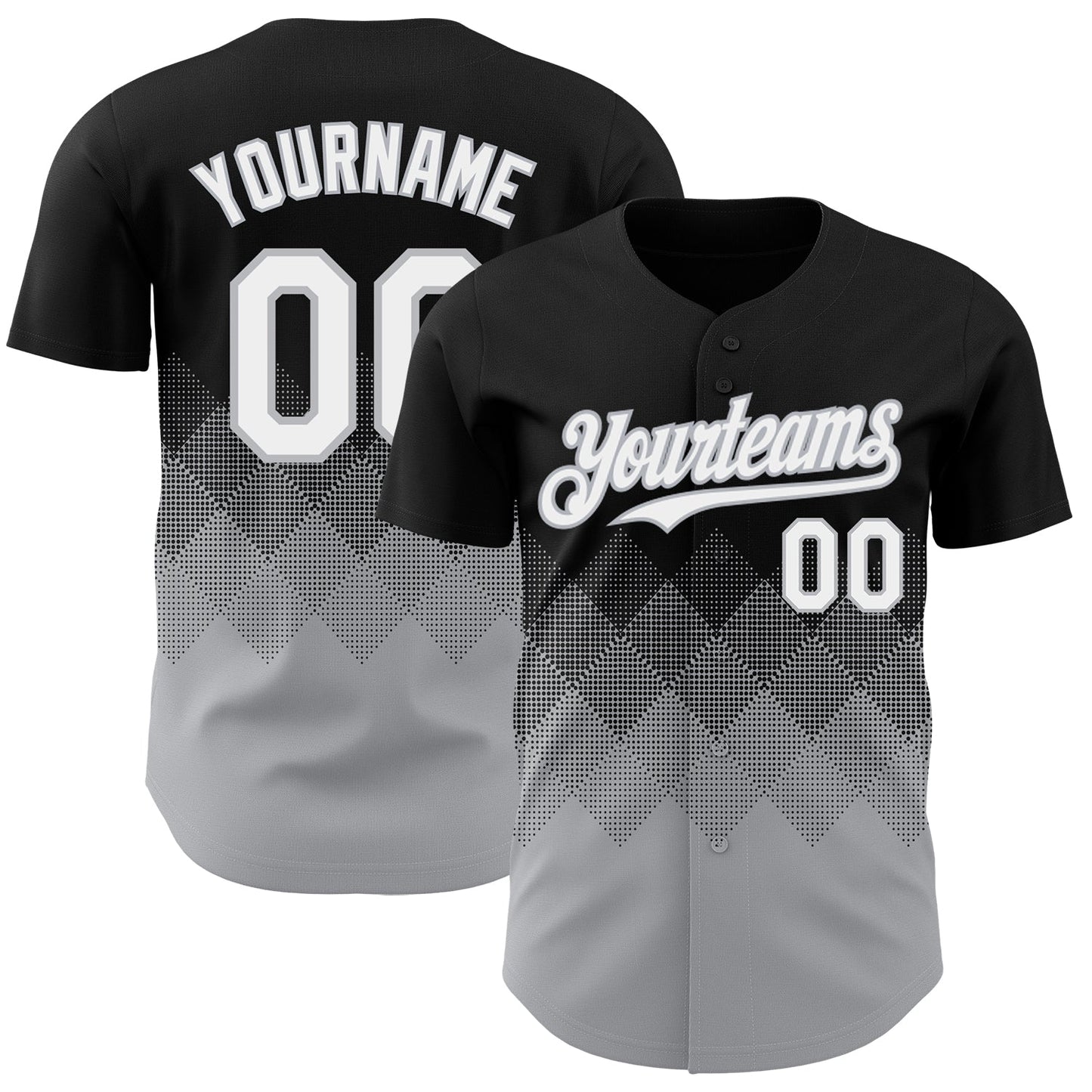 Custom Black White-Gray 3D Gradient Square Shape Authentic Baseball Jersey - Main View