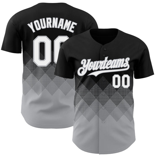 Custom Black White-Gray 3D Gradient Square Shape Authentic Baseball Jersey - Main View