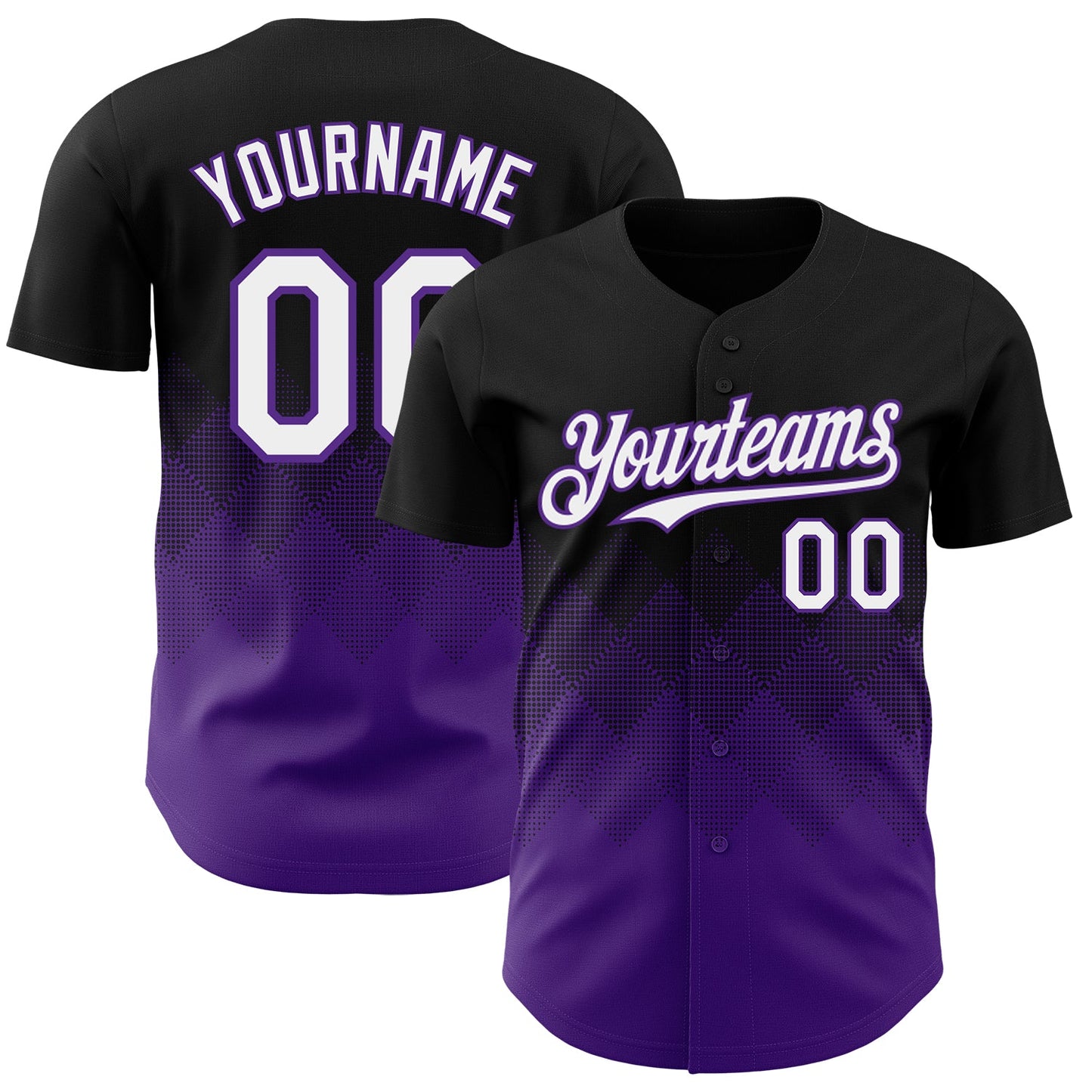 Custom Black White-Purple 3D Gradient Square Shape Authentic Baseball Jersey - Main View