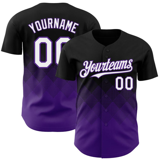 Custom Black White-Purple 3D Gradient Square Shape Authentic Baseball Jersey - Main View