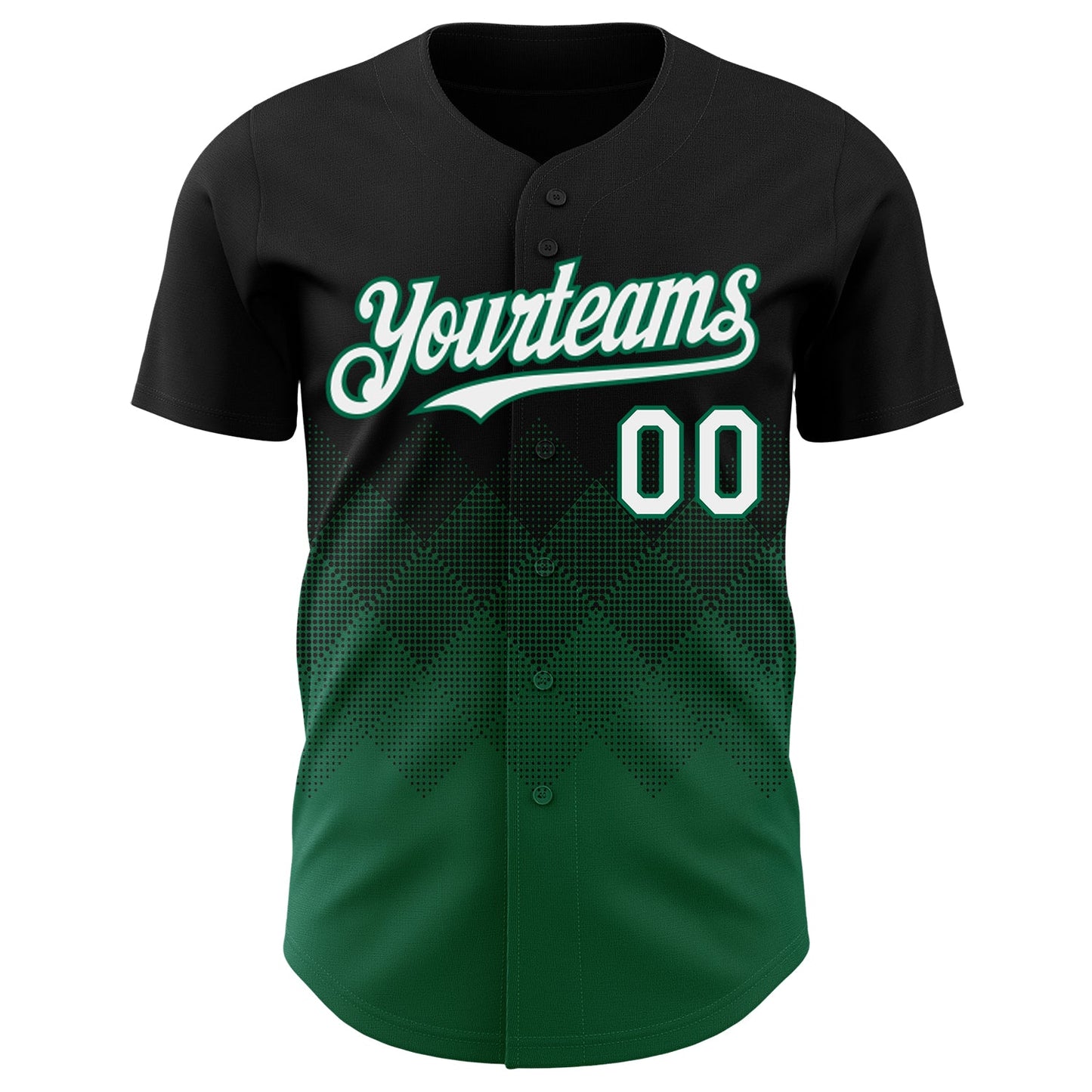 Custom Black White-Kelly Green 3D Gradient Square Shape Authentic Baseball Jersey view 2