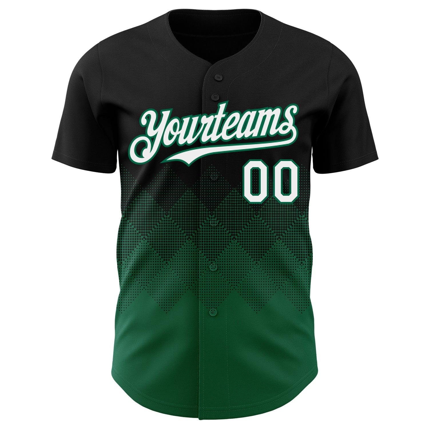 Custom Black White-Kelly Green 3D Gradient Square Shape Authentic Baseball Jersey view 2