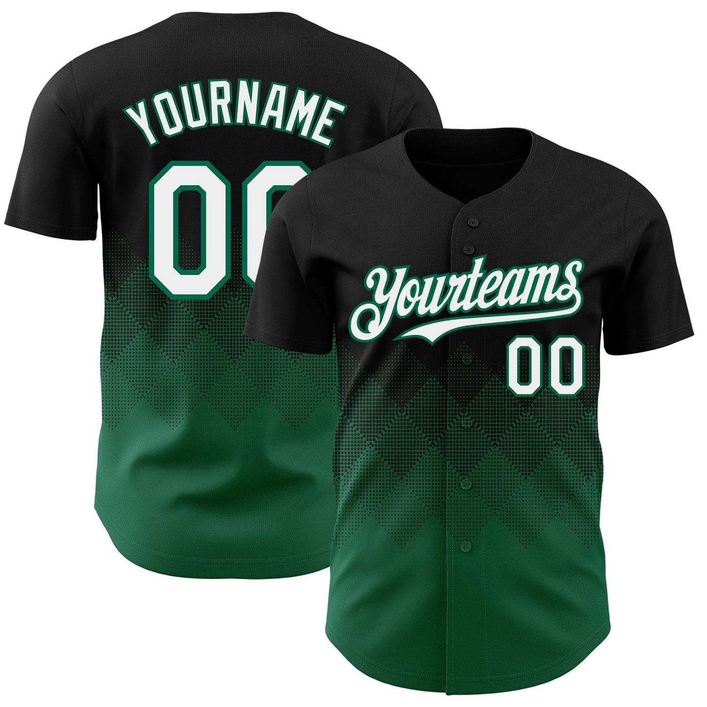 Custom Black White-Kelly Green 3D Gradient Square Shape Authentic Baseball Jersey - Main View