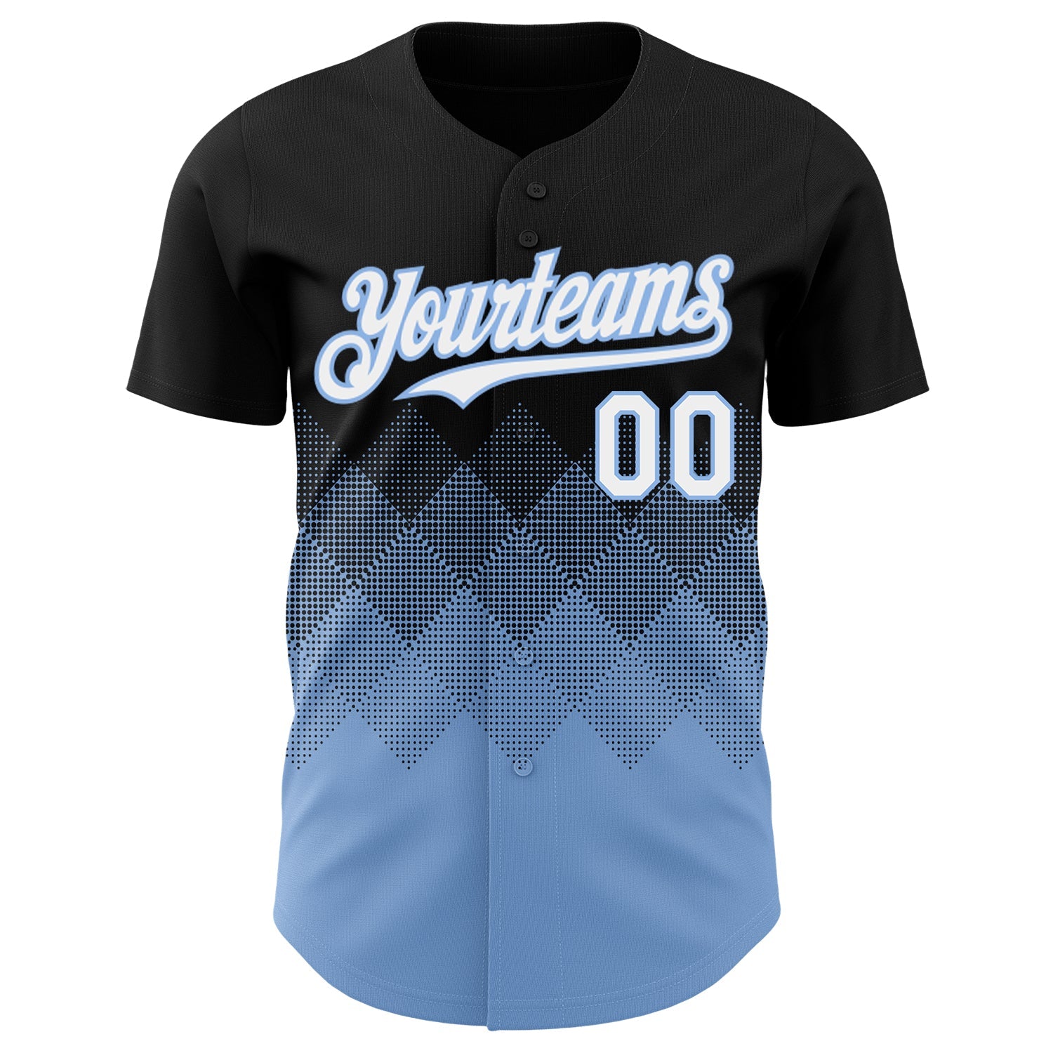 Custom Black White-Light Blue 3D Gradient Square Shape Authentic Baseball Jersey view 2