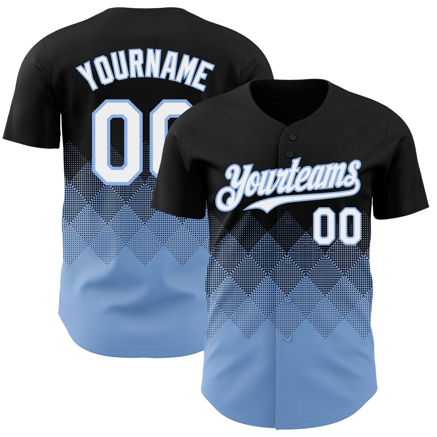 Custom Black White-Light Blue 3D Gradient Square Shape Authentic Baseball Jersey - Main View