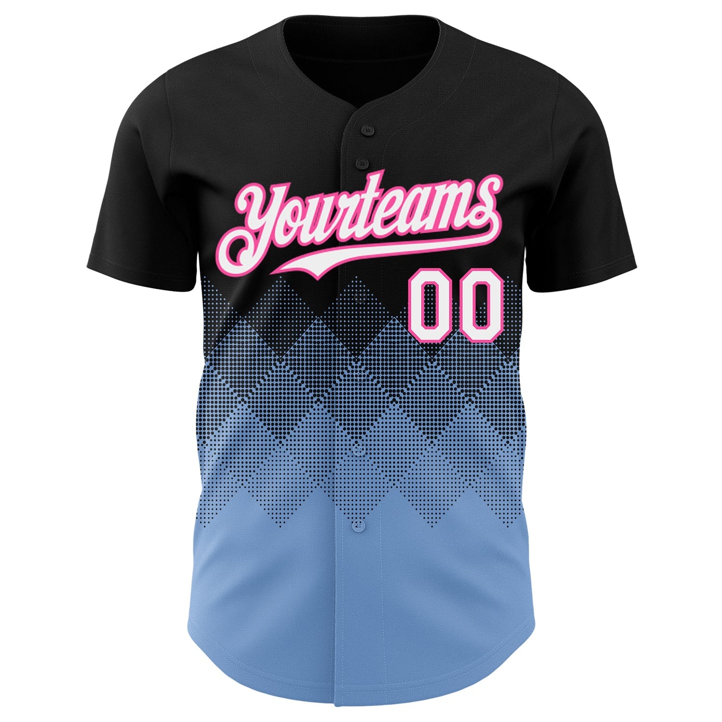 Custom Black White Light Blue-Pink 3D Gradient Square Shape Authentic Baseball Jersey view 2
