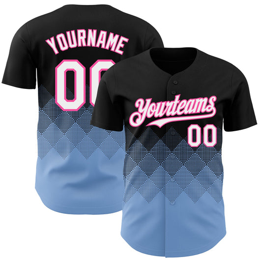 Custom Black White Light Blue-Pink 3D Gradient Square Shape Authentic Baseball Jersey - Main View