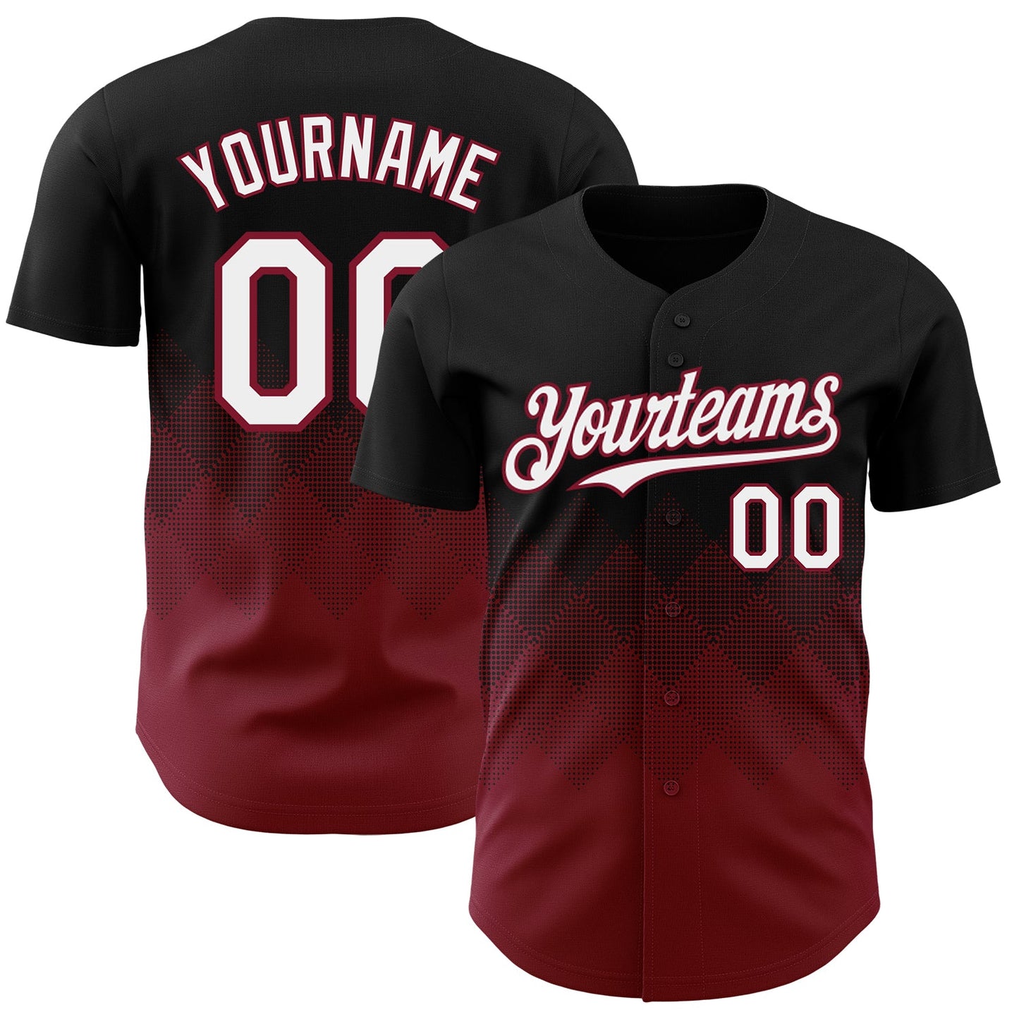 Custom Black White-Crimson 3D Gradient Square Shape Authentic Baseball Jersey - Main View