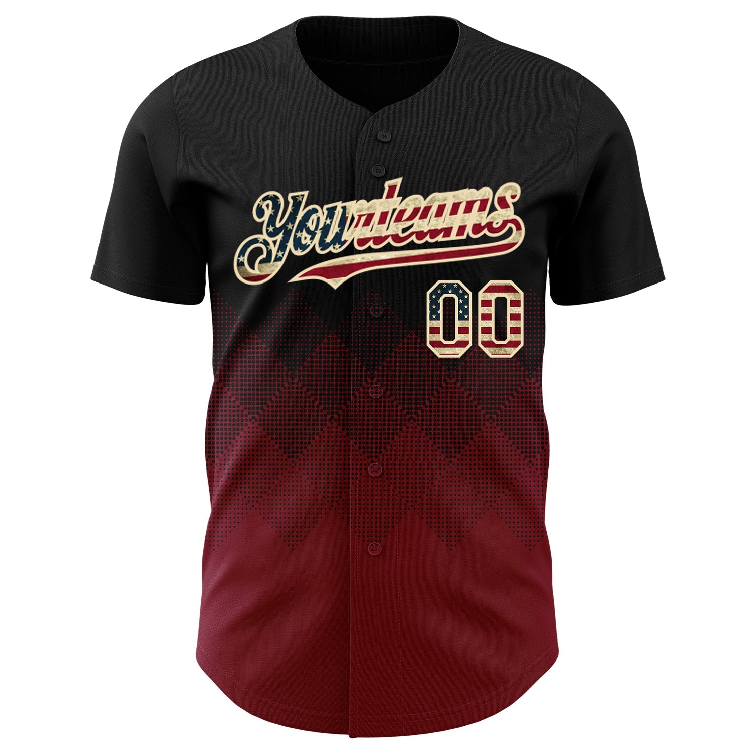 Custom Black Vintage USA Flag Crimson-Cream 3D Gradient Square Shape Authentic Baseball Jersey view 2