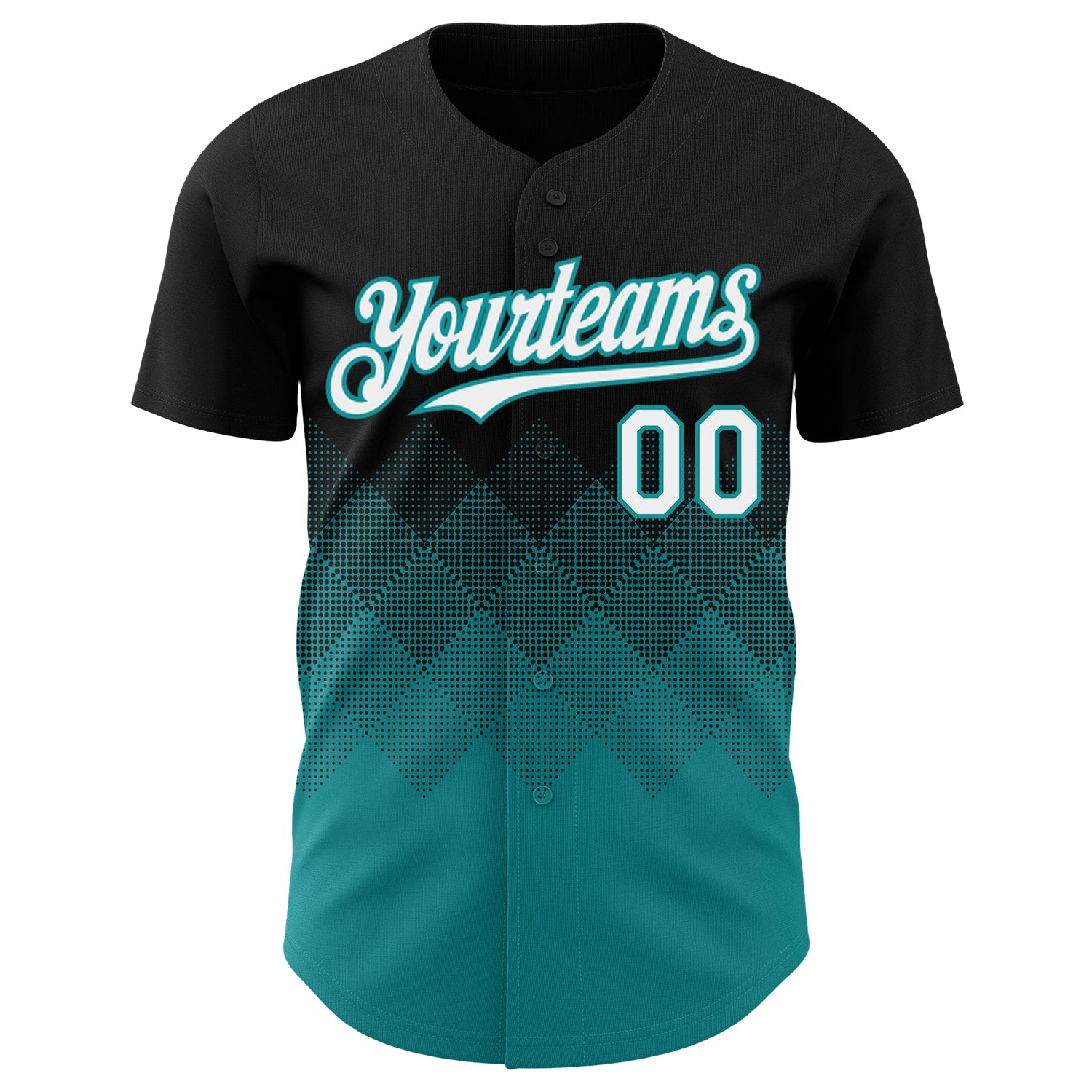 Custom Black White-Teal 3D Gradient Square Shape Authentic Baseball Jersey view 2