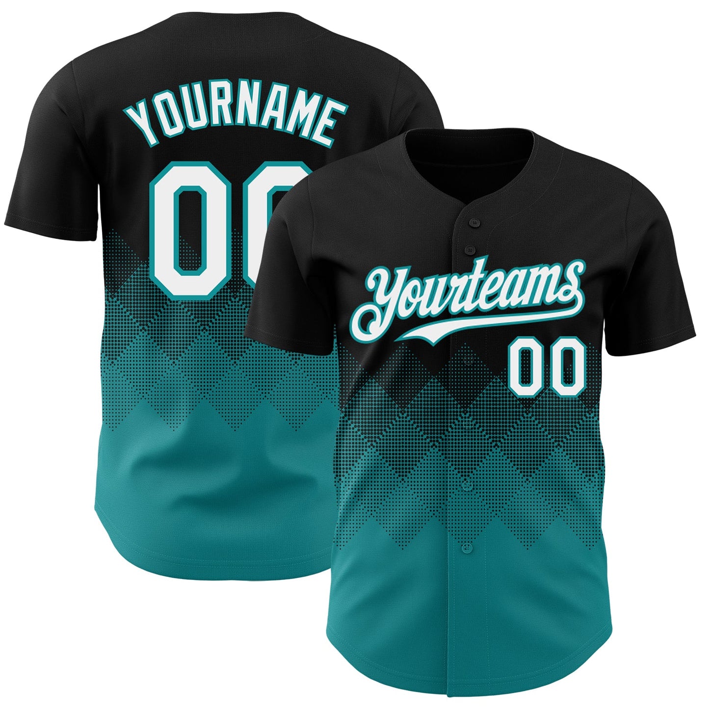 Custom Black White-Teal 3D Gradient Square Shape Authentic Baseball Jersey - Main View