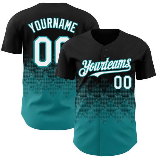 Custom Black White-Teal 3D Gradient Square Shape Authentic Baseball Jersey - Main View